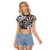 Personalised New Zealand Darts Raglan Cropped T Shirt Aotearoa Maori Its In My DNA Black - Polynesian Pride