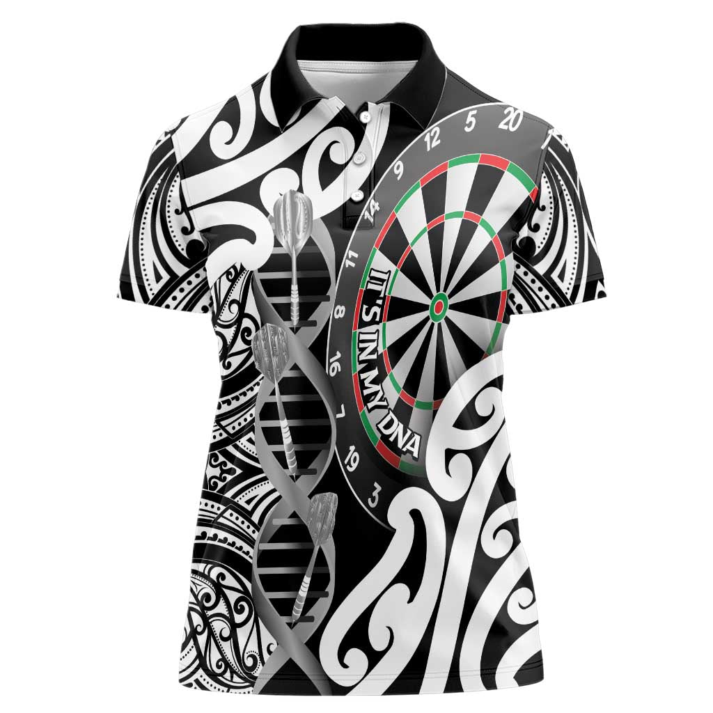 Personalised New Zealand Darts Women Polo Shirt Aotearoa Maori Its In My DNA Black LT14 Female Black - Polynesian Pride