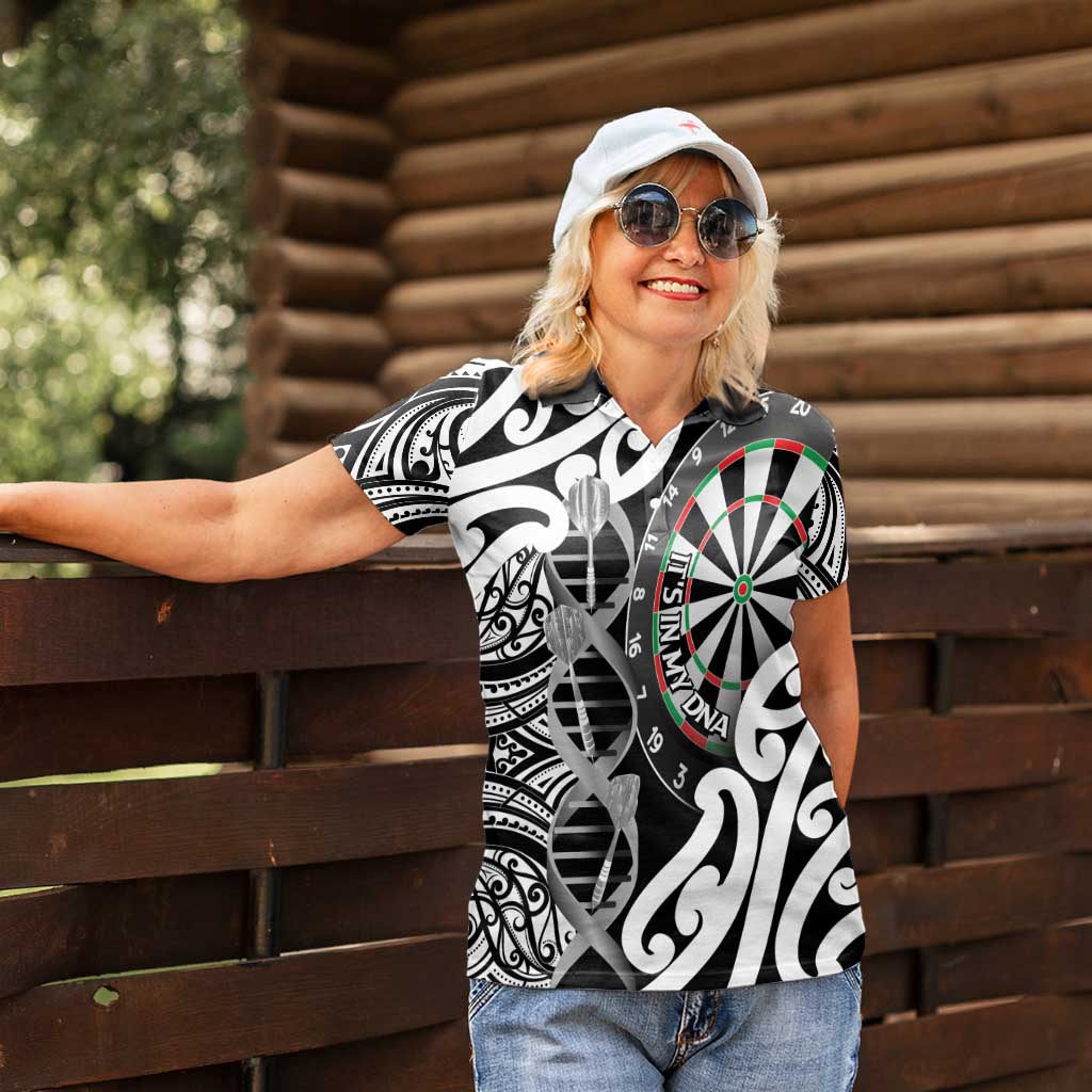 Personalised New Zealand Darts Women Polo Shirt Aotearoa Maori Its In My DNA Black LT14 - Polynesian Pride