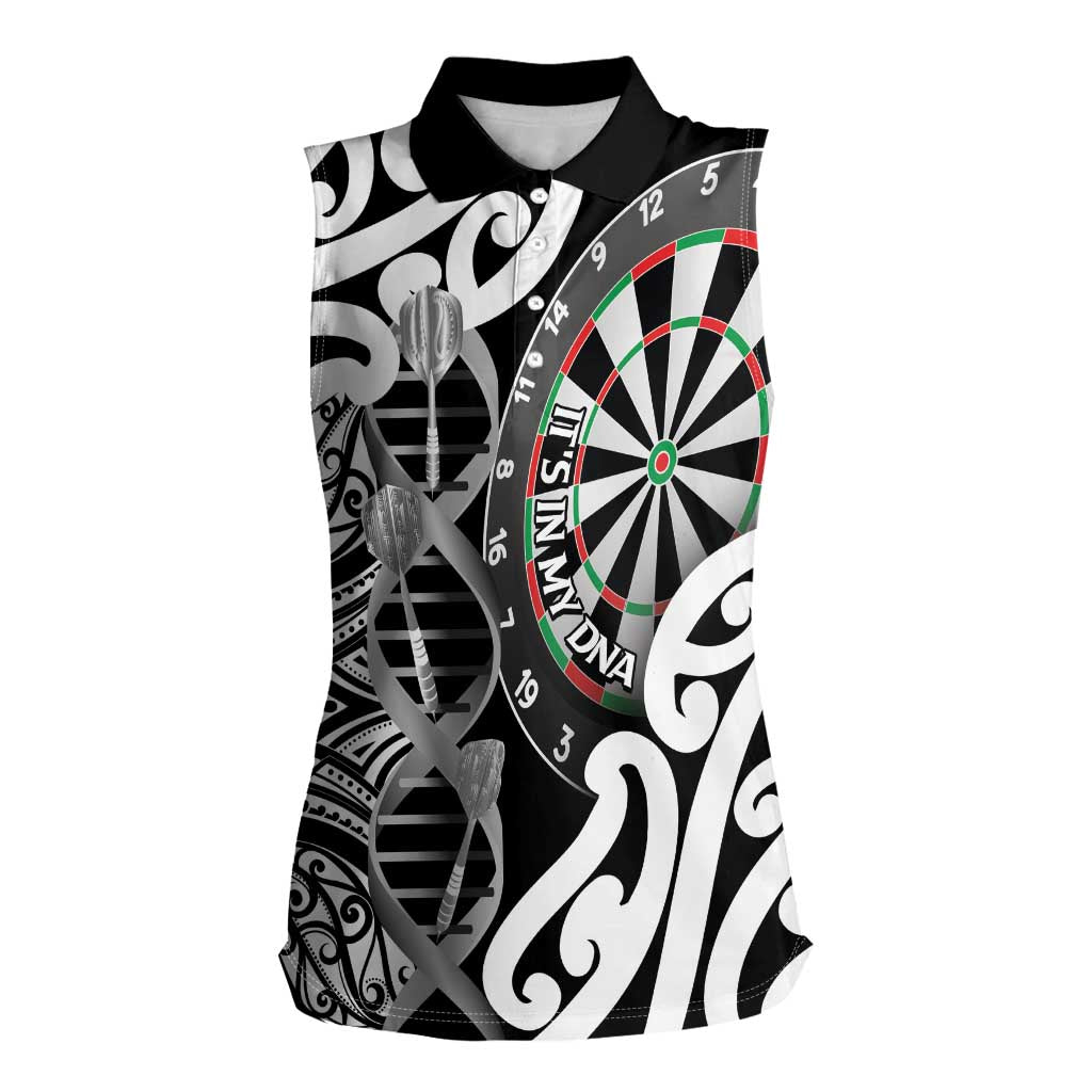 Personalised New Zealand Darts Women Sleeveless Polo Shirt Aotearoa Maori Its In My DNA Black LT14 Female Black - Polynesian Pride