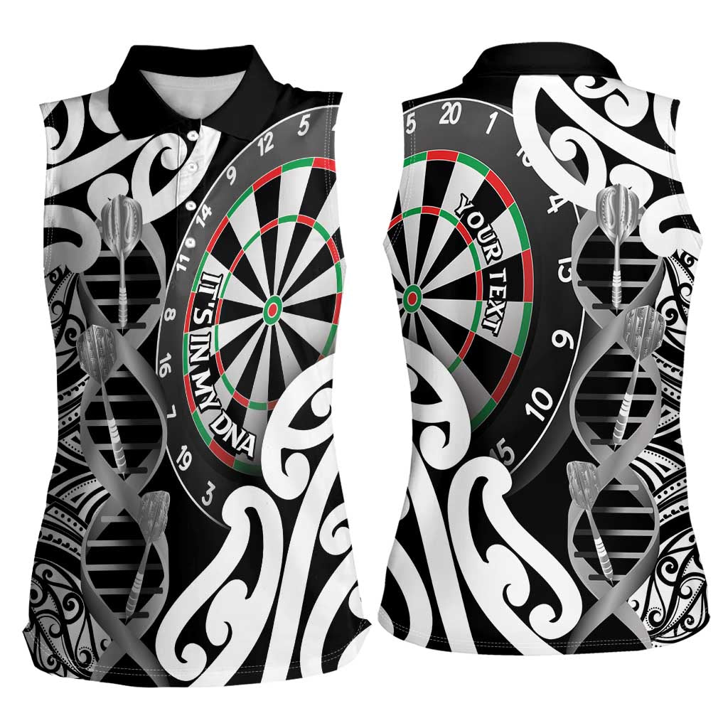 Personalised New Zealand Darts Women Sleeveless Polo Shirt Aotearoa Maori Its In My DNA Black LT14 - Polynesian Pride