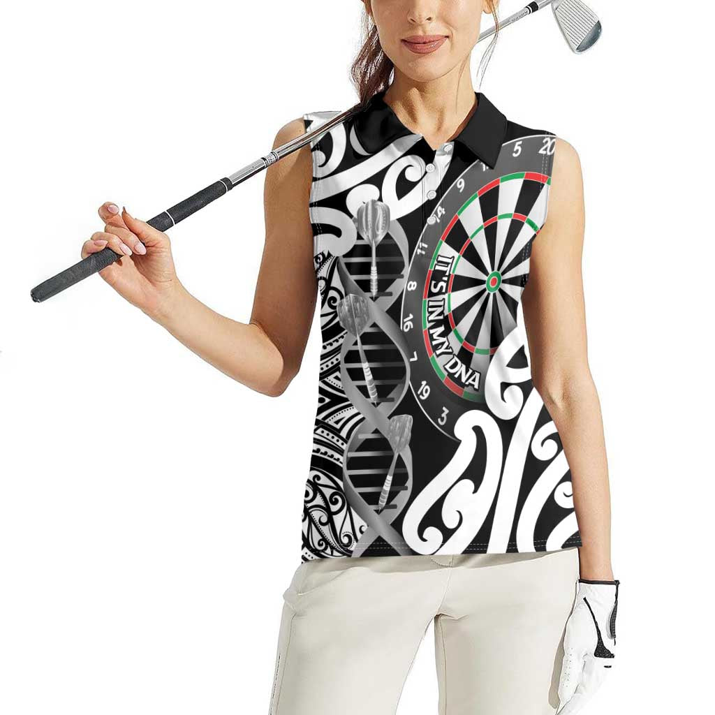 Personalised New Zealand Darts Women Sleeveless Polo Shirt Aotearoa Maori Its In My DNA Black LT14 - Polynesian Pride