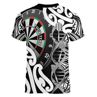 Personalised New Zealand Darts Women V-Neck T-Shirt Aotearoa Maori Its In My DNA Black - Polynesian Pride