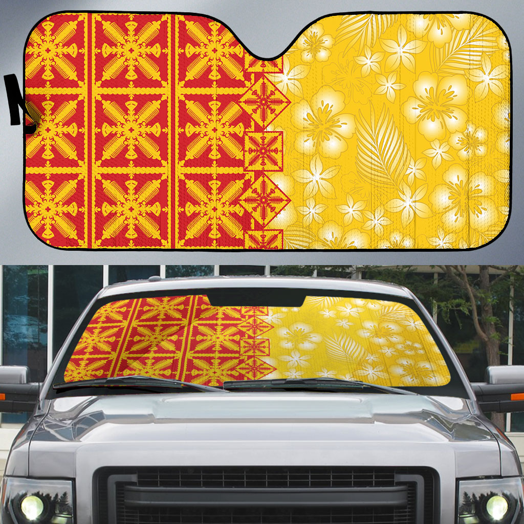 Kahili Quilt Hawaii Auto Sun Shade Tropical Flower Seamless Half Style LT14 Yellow - Polynesian Pride