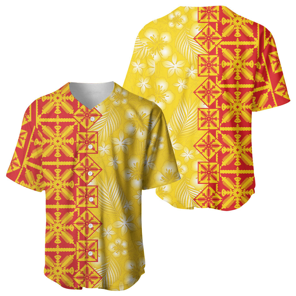 Kahili Quilt Hawaii Baseball Jersey Tropical Flower Seamless Half Style