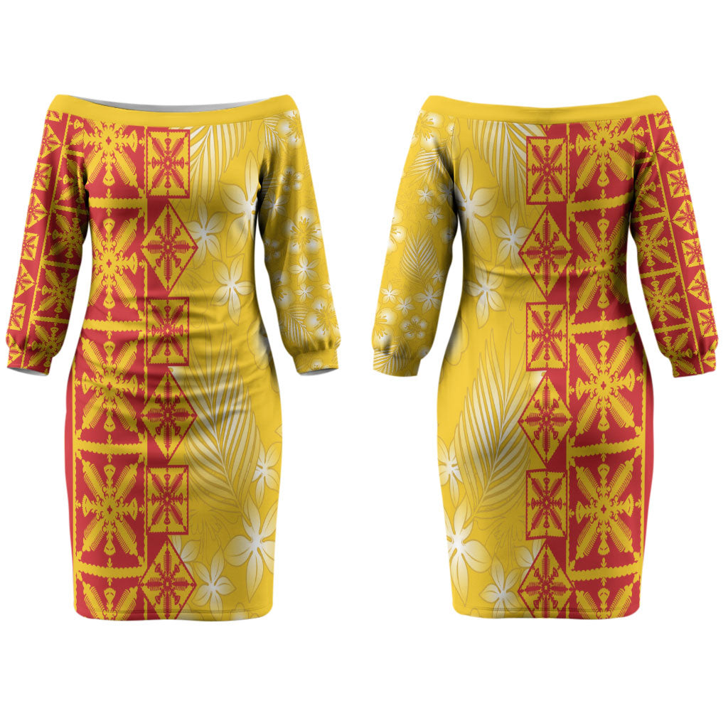 Kahili Quilt Hawaii Couples Matching Off The Shoulder Long Sleeve Dress and Hawaiian Shirt Tropical Flower Seamless Half Style LT14 - Polynesian Pride