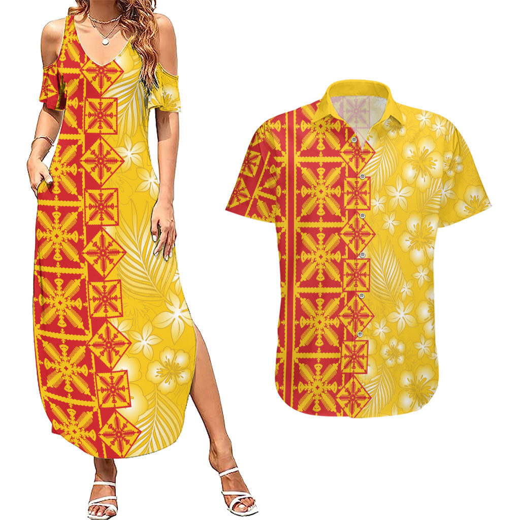 Kahili Quilt Hawaii Couples Matching Summer Maxi Dress and Hawaiian Shirt Tropical Flower Seamless Half Style