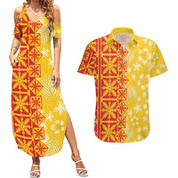 Kahili Quilt Hawaii Couples Matching Summer Maxi Dress and Hawaiian Shirt Tropical Flower Seamless Half Style