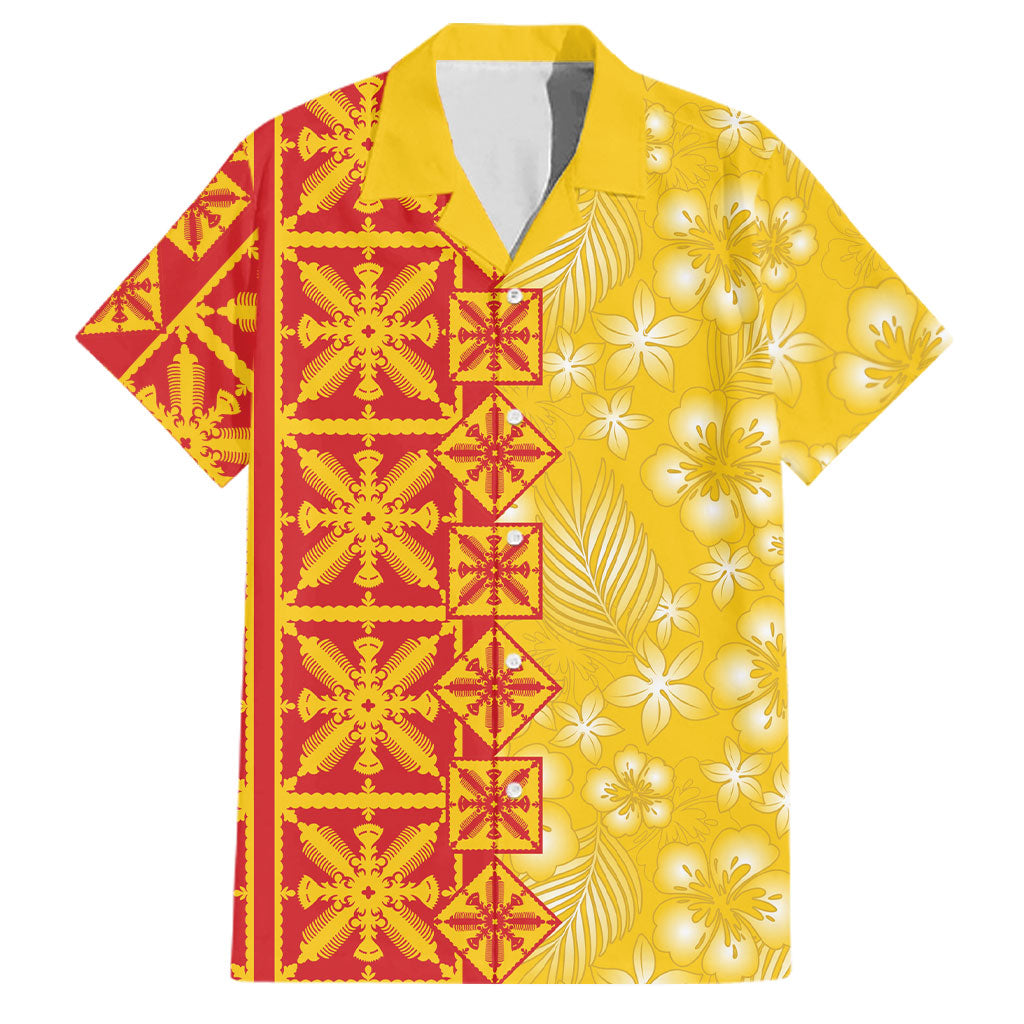 Kahili Quilt Hawaii Family Matching Long Sleeve Bodycon Dress and Hawaiian Shirt Tropical Flower Seamless Half Style LT14 Dad's Shirt - Short Sleeve Yellow - Polynesian Pride
