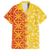 Kahili Quilt Hawaii Family Matching Off The Shoulder Long Sleeve Dress and Hawaiian Shirt Tropical Flower Seamless Half Style LT14 Dad's Shirt - Short Sleeve Yellow - Polynesian Pride