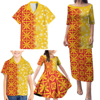 Kahili Quilt Hawaii Family Matching Puletasi and Hawaiian Shirt Tropical Flower Seamless Half Style