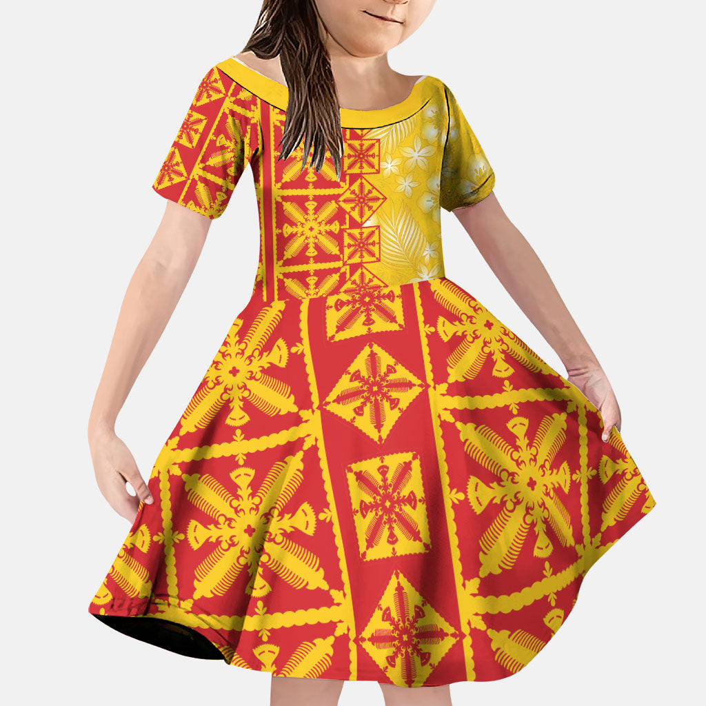 Kahili Quilt Hawaii Family Matching Tank Maxi Dress and Hawaiian Shirt Tropical Flower Seamless Half Style LT14 Daughter's Dress Yellow - Polynesian Pride