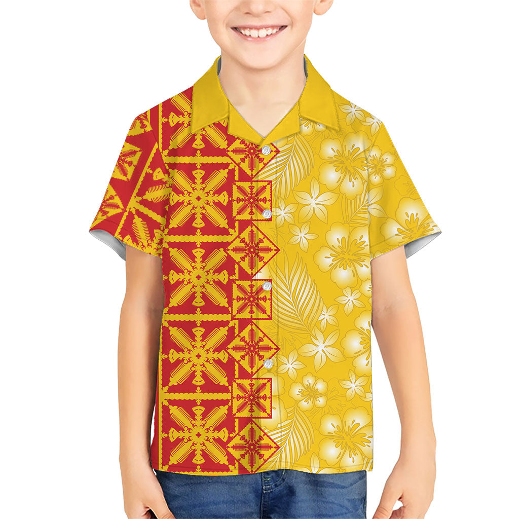 Kahili Quilt Hawaii Family Matching Tank Maxi Dress and Hawaiian Shirt Tropical Flower Seamless Half Style LT14 Son's Shirt Yellow - Polynesian Pride