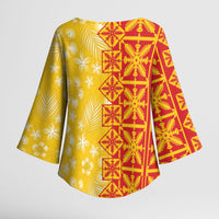 Kahili Quilt Hawaii Kimono Sleeve Blouse Tropical Flower Seamless Half Style