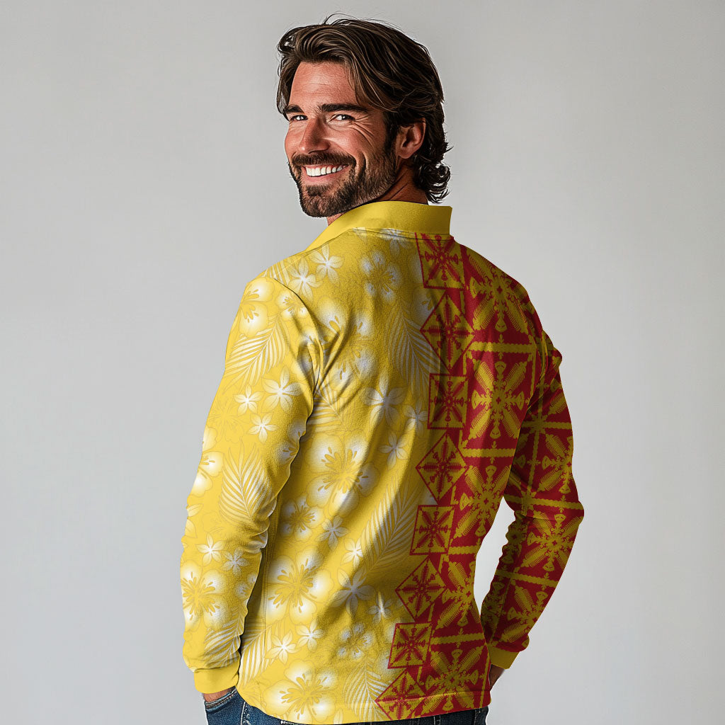Kahili Quilt Hawaii Long Sleeve Polo Shirt Tropical Flower Seamless Half Style