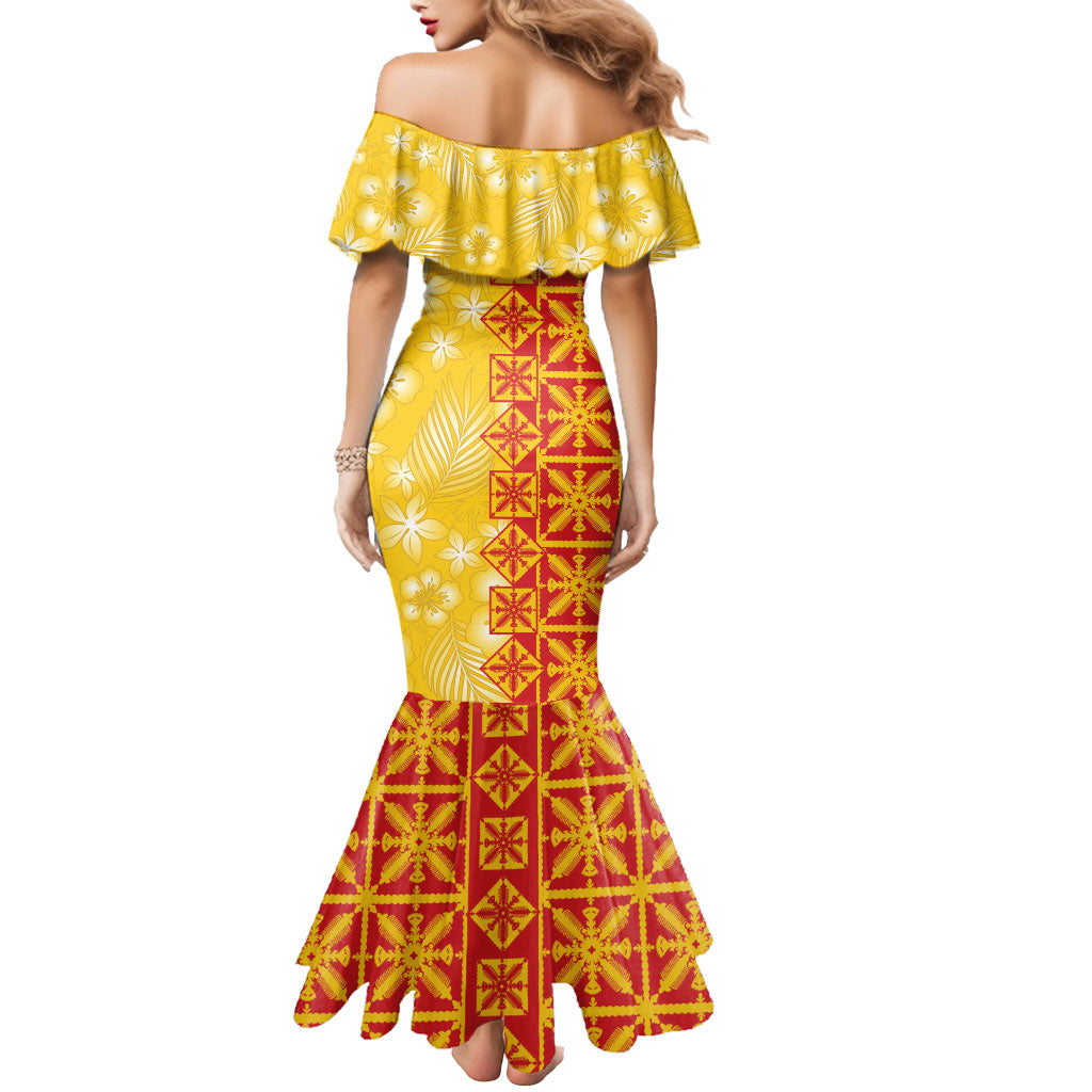 Kahili Quilt Hawaii Mermaid Dress Tropical Flower Seamless Half Style