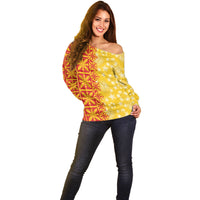 Kahili Quilt Hawaii Off Shoulder Sweater Tropical Flower Seamless Half Style LT14 - Polynesian Pride