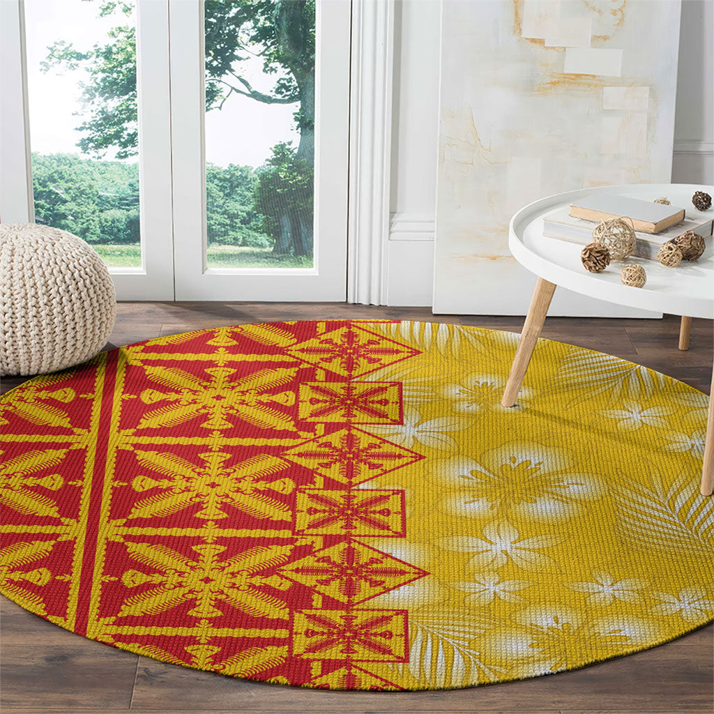 Kahili Quilt Hawaii Round Carpet Tropical Flower Seamless Half Style