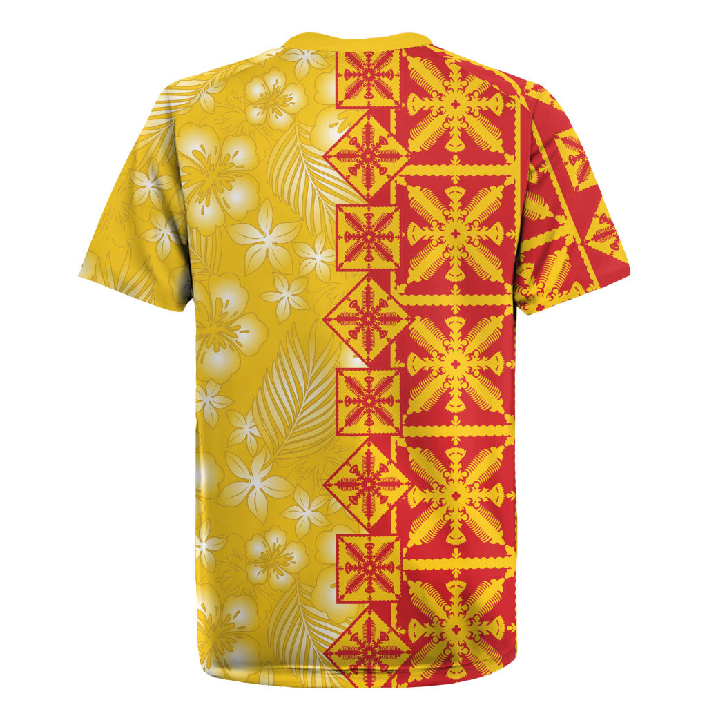 Kahili Quilt Hawaii Rugby Jersey Tropical Flower Seamless Half Style
