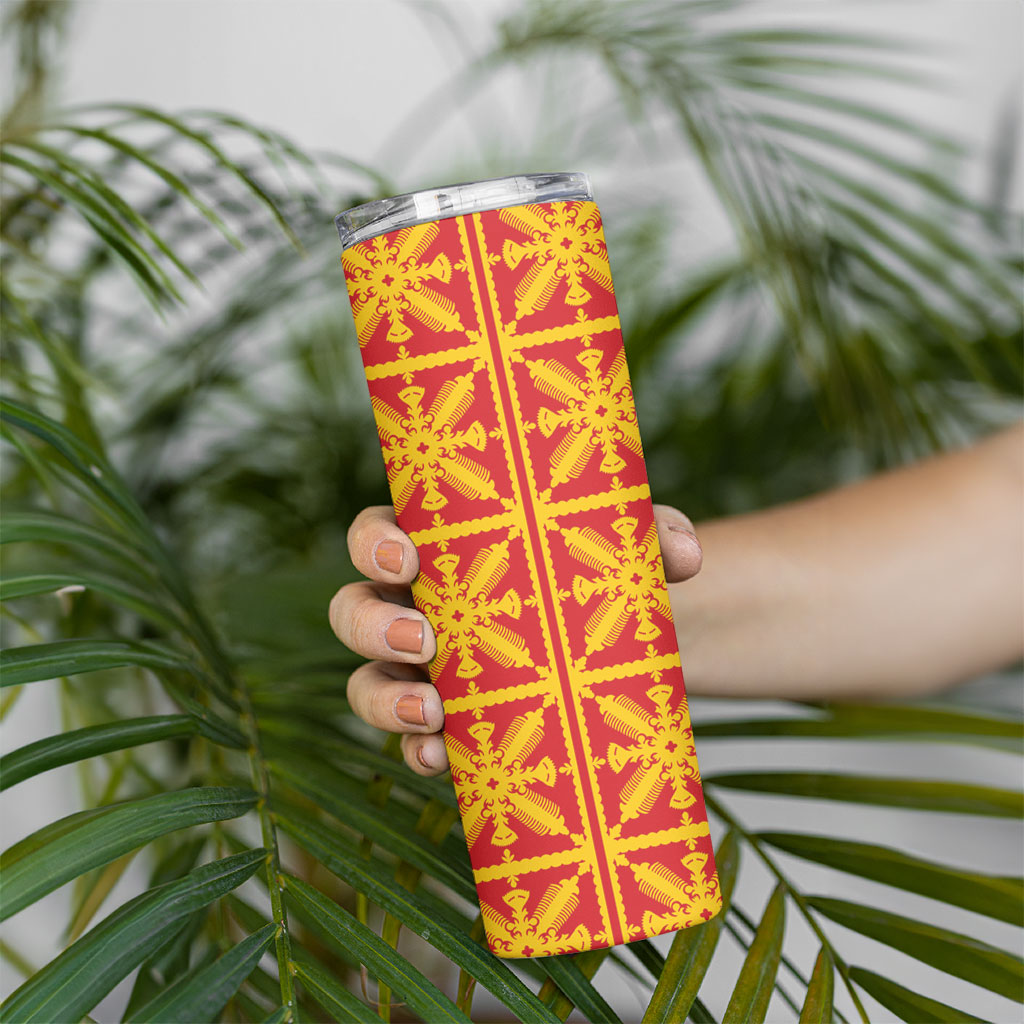 Kahili Quilt Hawaii Skinny Tumbler Tropical Flower Seamless Half Style LT14 - Polynesian Pride