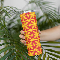 Kahili Quilt Hawaii Skinny Tumbler Tropical Flower Seamless Half Style LT14 - Polynesian Pride