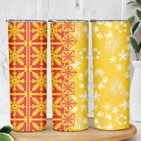 Kahili Quilt Hawaii Skinny Tumbler Tropical Flower Seamless Half Style LT14 - Polynesian Pride