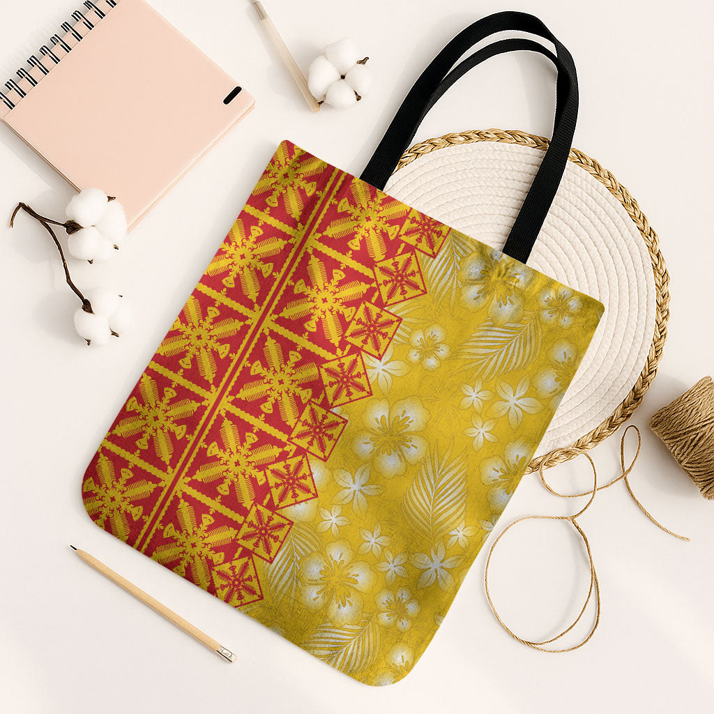 Kahili Quilt Hawaii Tote Bag Tropical Flower Seamless Half Style
