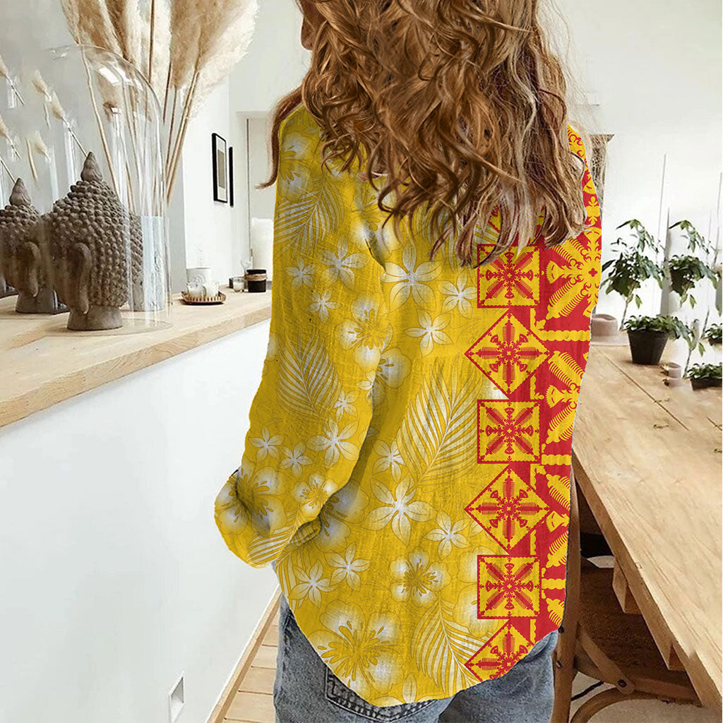 Kahili Quilt Hawaii Women Casual Shirt Tropical Flower Seamless Half Style