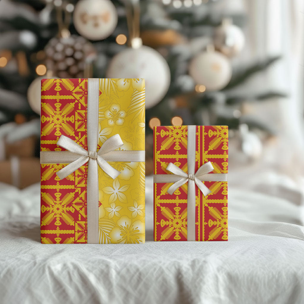 Kahili Quilt Hawaii Wrapping Paper Tropical Flower Seamless Half Style