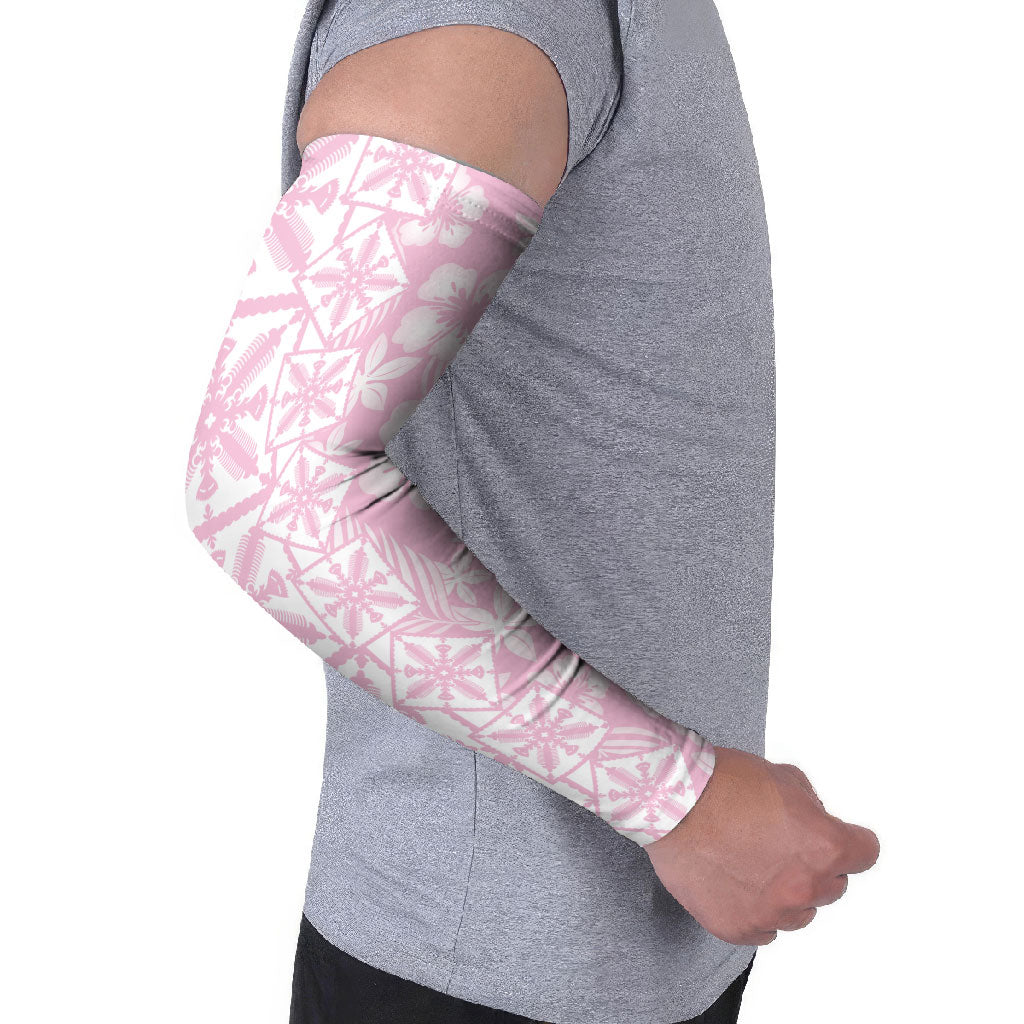 Pastel Pink Kahili Quilt Hawaii Arm Sleeves Tropical Flower Seamless Half Style