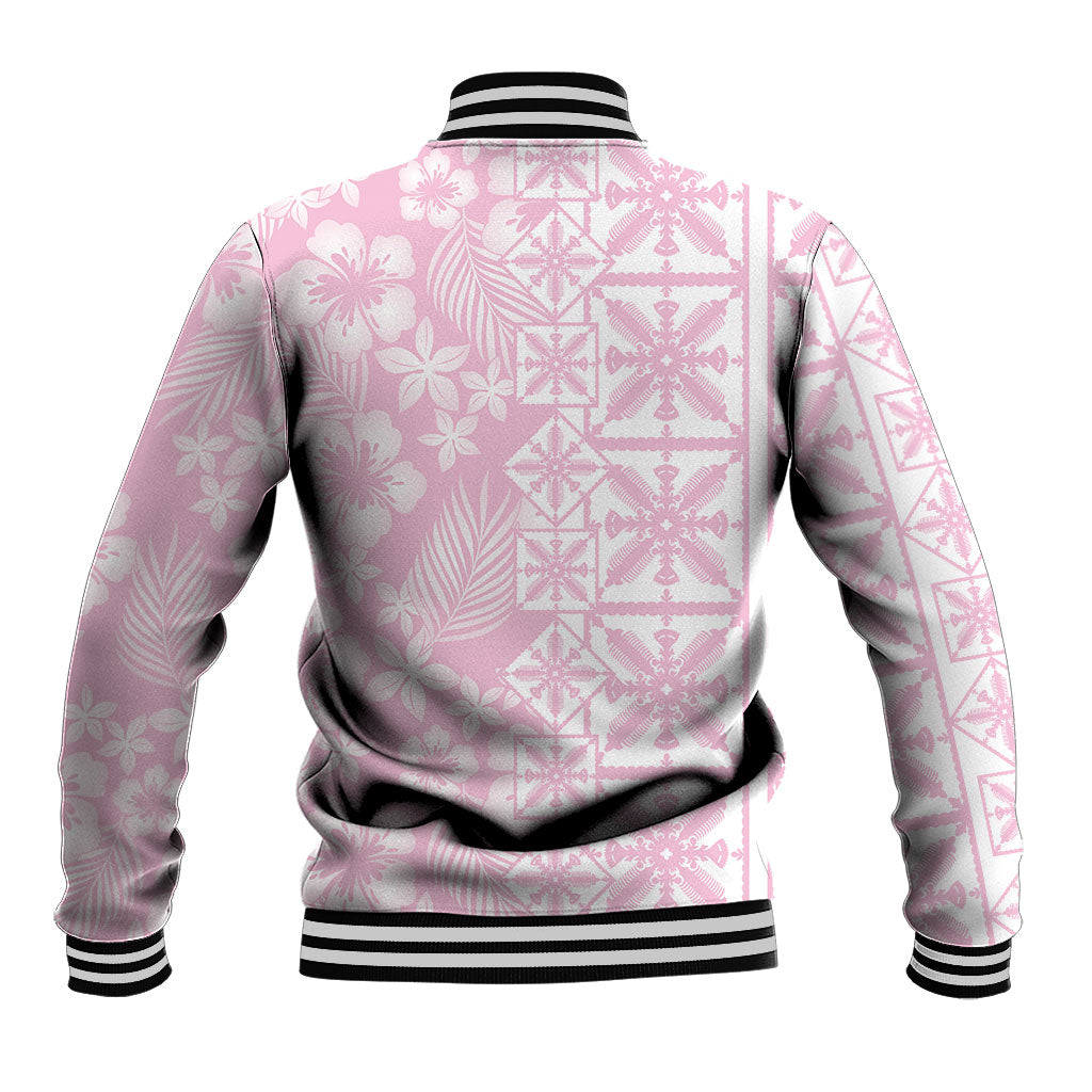 Pastel Pink Kahili Quilt Hawaii Baseball Jacket Tropical Flower Seamless Half Style