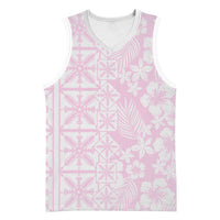 Pastel Pink Kahili Quilt Hawaii Basketball Jersey Tropical Flower Seamless Half Style