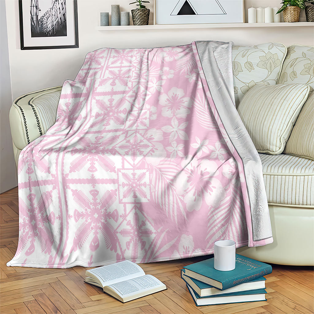 Pastel Pink Kahili Quilt Hawaii Blanket Tropical Flower Seamless Half Style