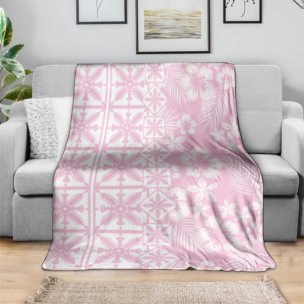 Pastel Pink Kahili Quilt Hawaii Blanket Tropical Flower Seamless Half Style