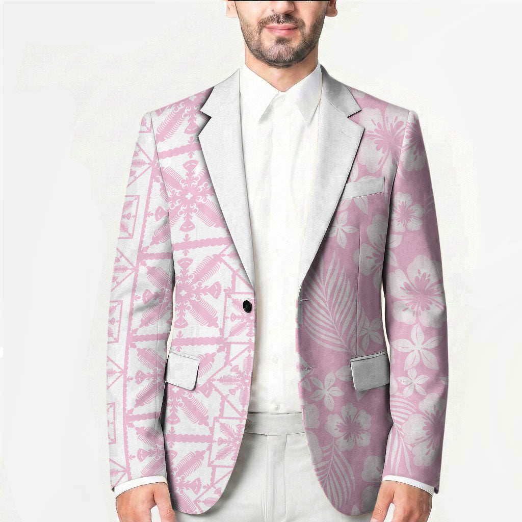 Pastel Pink Kahili Quilt Hawaii Blazer Tropical Flower Seamless Half Style