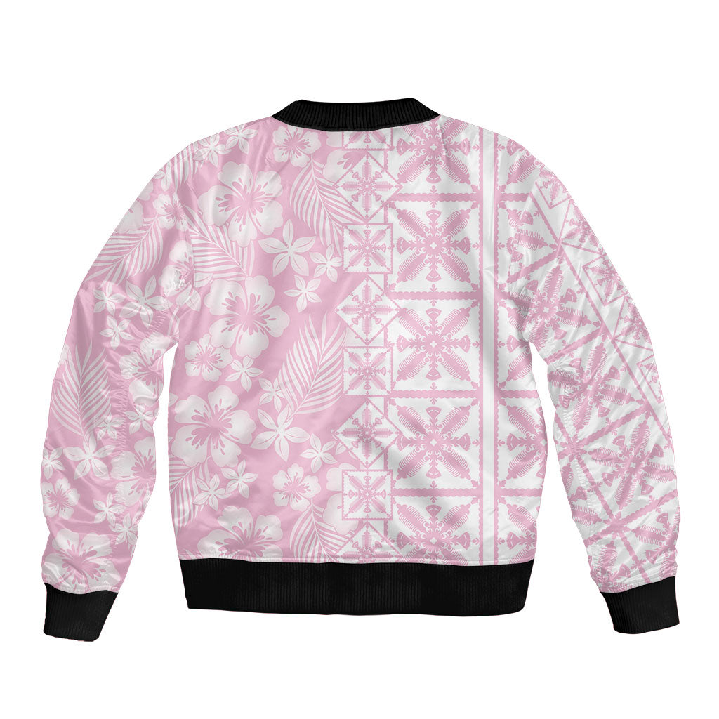 Pastel Pink Kahili Quilt Hawaii Bomber Jacket Tropical Flower Seamless Half Style