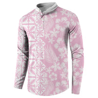 Pastel Pink Kahili Quilt Hawaii Button Sweatshirt Tropical Flower Seamless Half Style