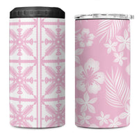 Pastel Pink Kahili Quilt Hawaii 4 in 1 Can Cooler Tumbler Tropical Flower Seamless Half Style