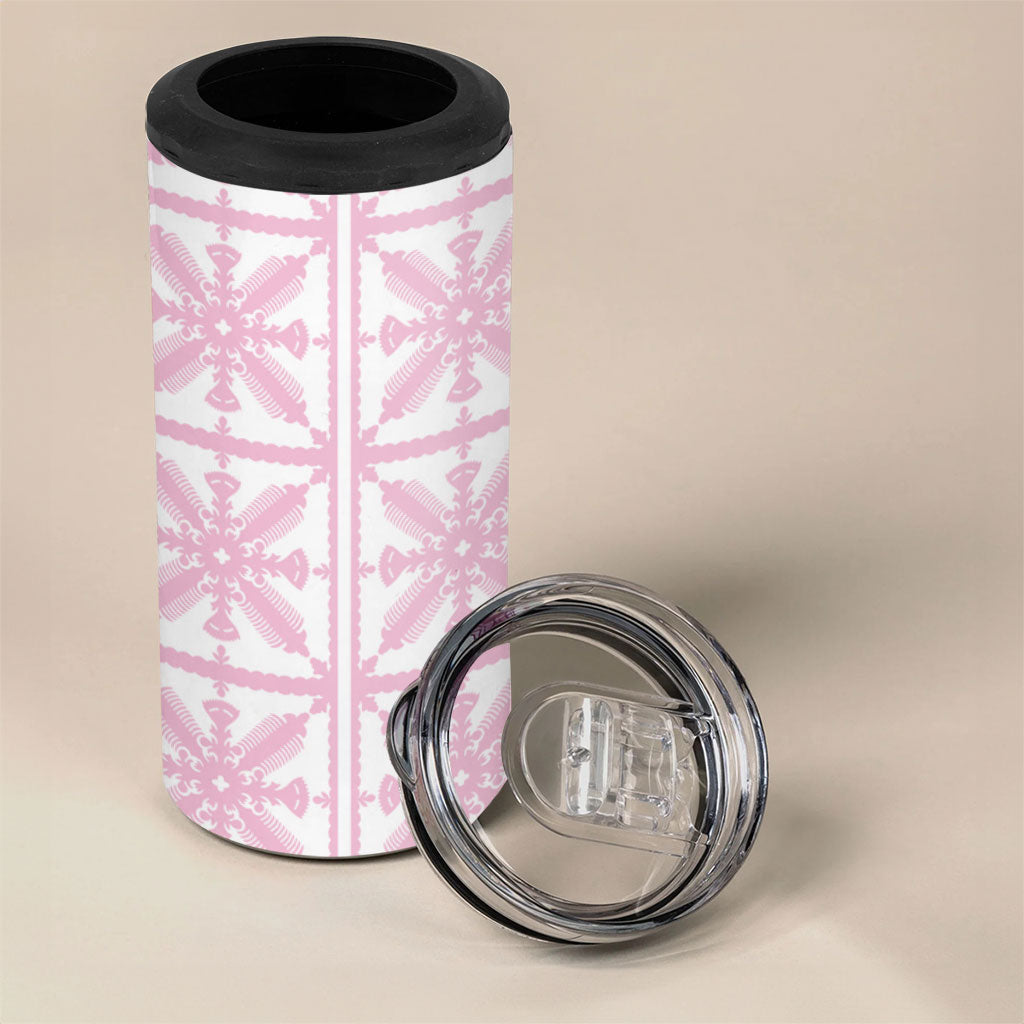 Pastel Pink Kahili Quilt Hawaii 4 in 1 Can Cooler Tumbler Tropical Flower Seamless Half Style