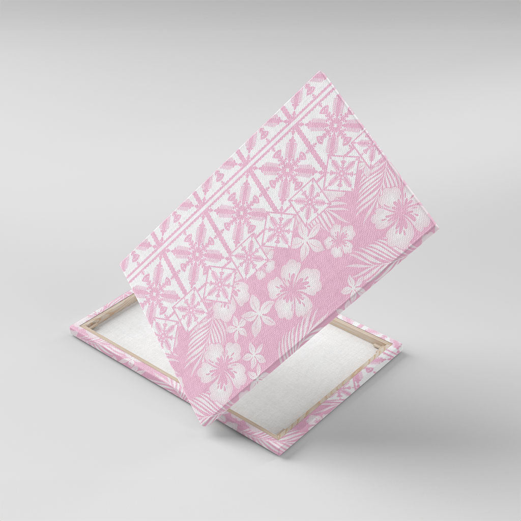 Pastel Pink Kahili Quilt Hawaii Canvas Wall Art Tropical Flower Seamless Half Style