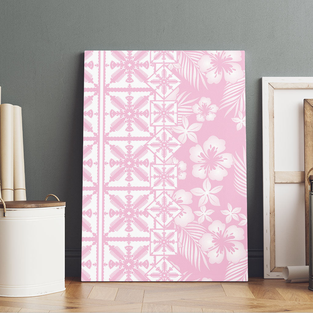 Pastel Pink Kahili Quilt Hawaii Canvas Wall Art Tropical Flower Seamless Half Style
