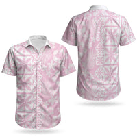 Pastel Pink Kahili Quilt Hawaii Couples Matching Off Shoulder Short Dress and Hawaiian Shirt Tropical Flower Seamless Half Style LT14 - Polynesian Pride