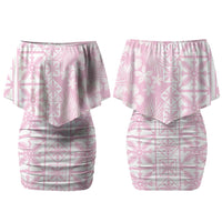 Pastel Pink Kahili Quilt Hawaii Couples Matching Off Shoulder Short Dress and Long Sleeve Button Shirt Tropical Flower Seamless Half Style LT14 - Polynesian Pride