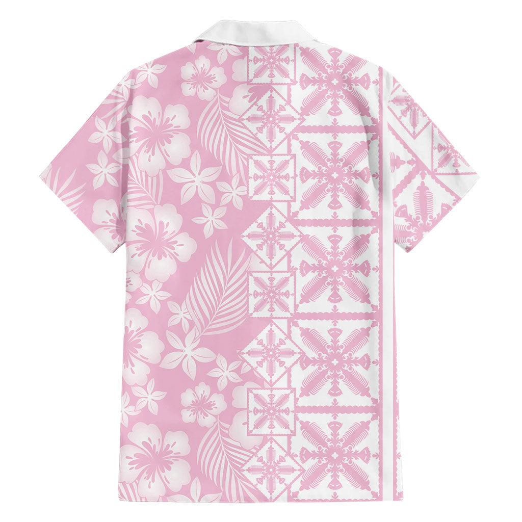 Pastel Pink Kahili Quilt Hawaii Family Matching Long Sleeve Bodycon Dress and Hawaiian Shirt Tropical Flower Seamless Half Style LT14 - Polynesian Pride