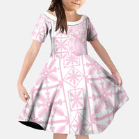 Pastel Pink Kahili Quilt Hawaii Family Matching Mermaid Dress and Hawaiian Shirt Tropical Flower Seamless Half Style LT14 Daughter's Dress Pink - Polynesian Pride