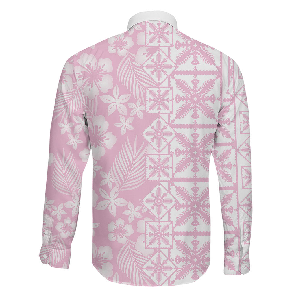 Pastel Pink Kahili Quilt Hawaii Family Matching Mermaid Dress and Hawaiian Shirt Tropical Flower Seamless Half Style LT14 - Polynesian Pride