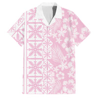 Pastel Pink Kahili Quilt Hawaii Family Matching Off Shoulder Short Dress and Hawaiian Shirt Tropical Flower Seamless Half Style LT14 Dad's Shirt - Short Sleeve Pink - Polynesian Pride