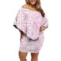 Pastel Pink Kahili Quilt Hawaii Family Matching Off Shoulder Short Dress and Hawaiian Shirt Tropical Flower Seamless Half Style LT14 Mom's Dress Pink - Polynesian Pride