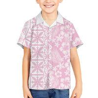Pastel Pink Kahili Quilt Hawaii Family Matching Short Sleeve Bodycon Dress and Hawaiian Shirt Tropical Flower Seamless Half Style LT14 Son's Shirt Pink - Polynesian Pride