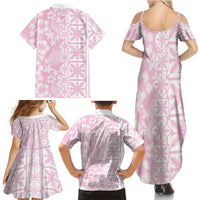 Pastel Pink Kahili Quilt Hawaii Family Matching Summer Maxi Dress and Hawaiian Shirt Tropical Flower Seamless Half Style LT14 - Polynesian Pride